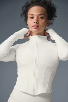 Veste corset Airbrush à fermeture éclair intégrale – Ivoire