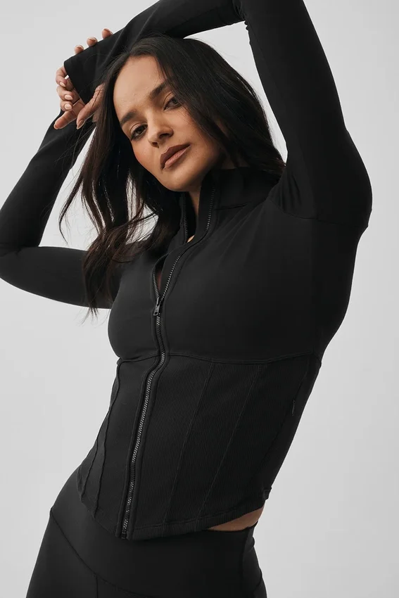 Veste corset Airbrush à fermeture éclair intégrale - Noir