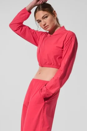 Veste courte Breezy à fermeture éclair intégrale – Rouge bonbon