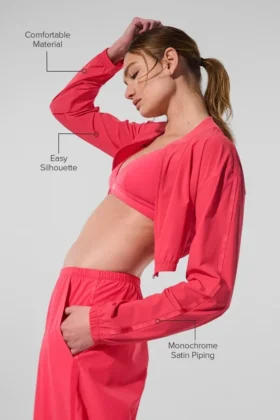 Veste courte Breezy à fermeture éclair intégrale – Rouge bonbon