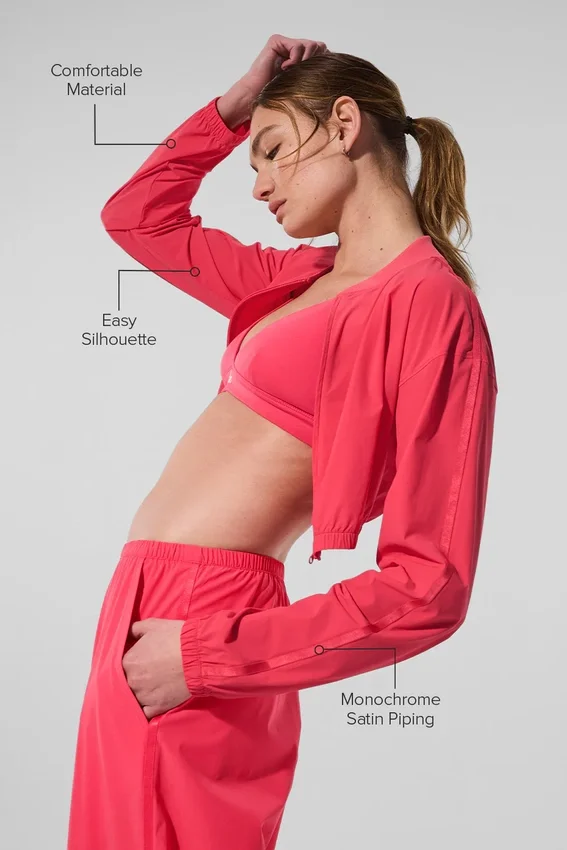Veste courte Breezy à fermeture éclair intégrale – Rouge bonbon