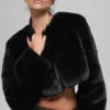 Veste courte chic en fausse fourrure - Noir