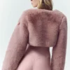 Veste courte chic en fausse fourrure - Rose champagne