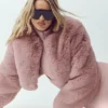 Veste courte chic en fausse fourrure - Rose champagne