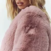 Veste courte chic en fausse fourrure - Rose champagne