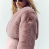 Veste courte chic en fausse fourrure - Rose champagne