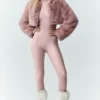 Veste courte chic en fausse fourrure - Rose champagne