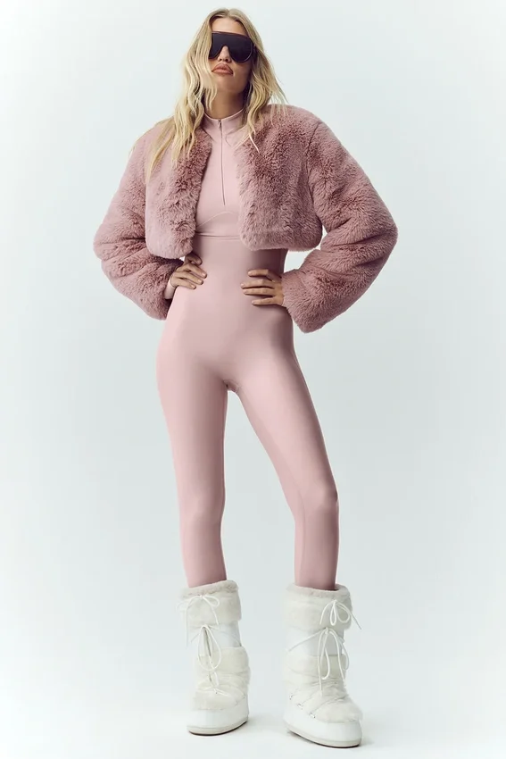 Veste courte chic en fausse fourrure - Rose champagne
