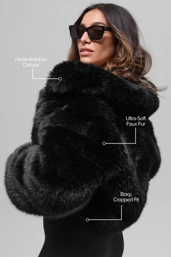 Veste courte en fausse fourrure somptueuse - Noir