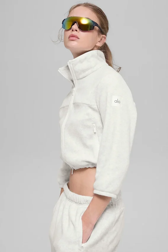 Veste courte en polaire « Retreat » - Blanc gris chiné