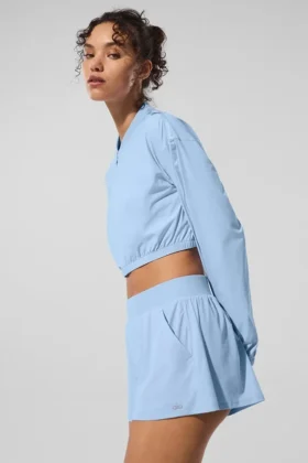 Veste courte et aérée à fermeture éclair intégrale - Bleu coquillage