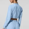 Veste courte et aérée à fermeture éclair intégrale - Bleu coquillage