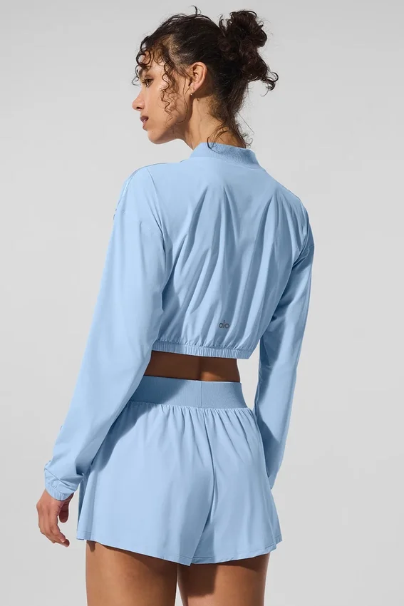 Veste courte et aérée à fermeture éclair intégrale - Bleu coquillage