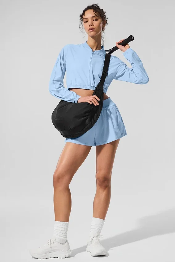 Veste courte et aérée à fermeture éclair intégrale - Bleu coquillage