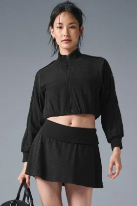 Veste courte à fermeture éclair intégrale « Doubles Only » - Noir