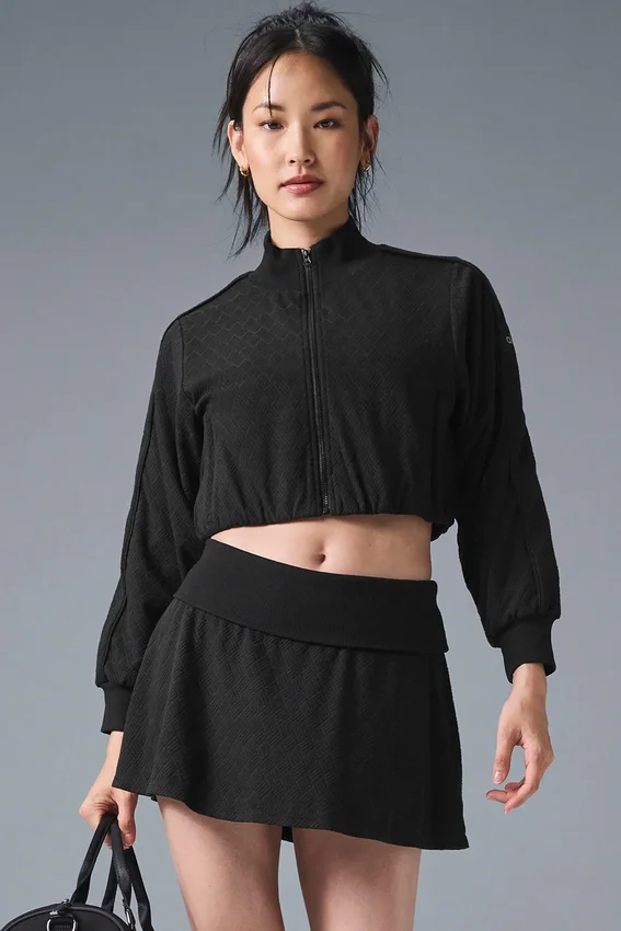 Veste courte à fermeture éclair intégrale « Doubles Only » - Noir