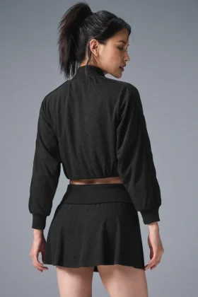 Veste courte à fermeture éclair intégrale « Doubles Only » – Noir