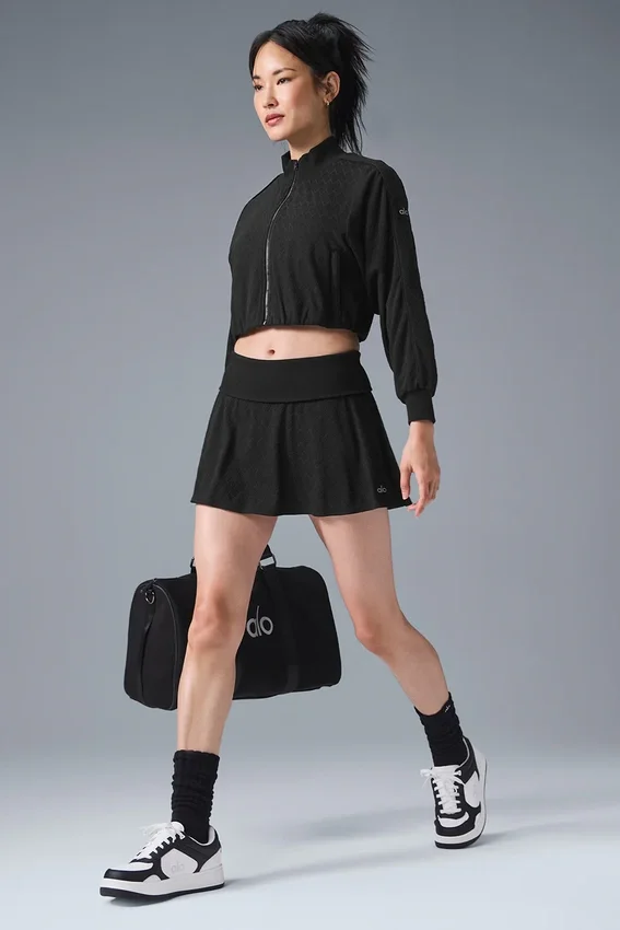 Veste courte à fermeture éclair intégrale « Doubles Only » - Noir
