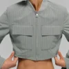 Veste courte à fermeture éclair intégrale « Main Character » à fines rayures - Gris lunaire/Blanc
