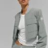 Veste courte à fermeture éclair intégrale « Main Character » à fines rayures - Gris lunaire/Blanc