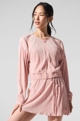 Veste courte à micro-plis - Quartz rose