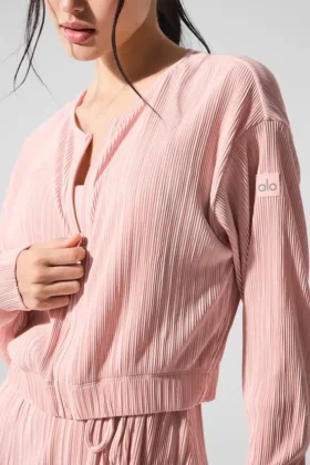 Veste courte à micro-plis – Quartz rose