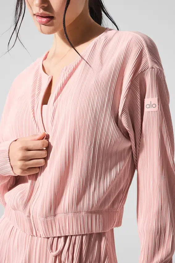 Veste courte à micro-plis - Quartz rose