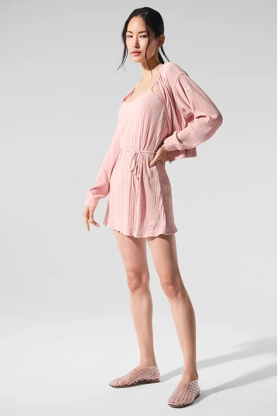 Veste courte à micro-plis - Quartz rose