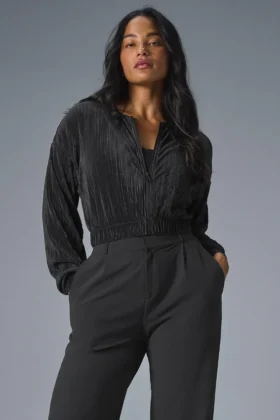 Veste courte à micro-plissé - Noir