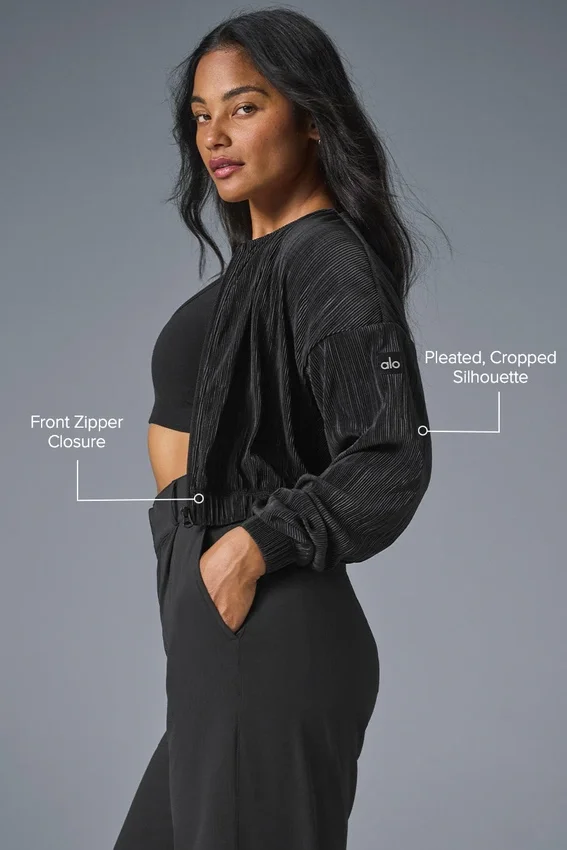 Veste courte à micro-plissé - Noir