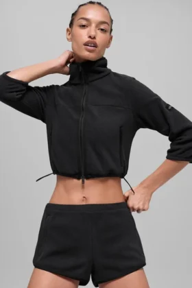 Veste courte « Retreat » en polaire polaire - Noir