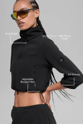 Veste courte « Retreat » en polaire polaire – Noir