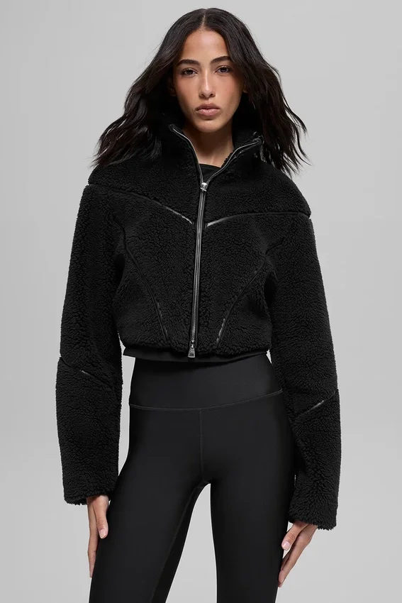 Veste courte Sherpa à empiècements latéraux - Noir