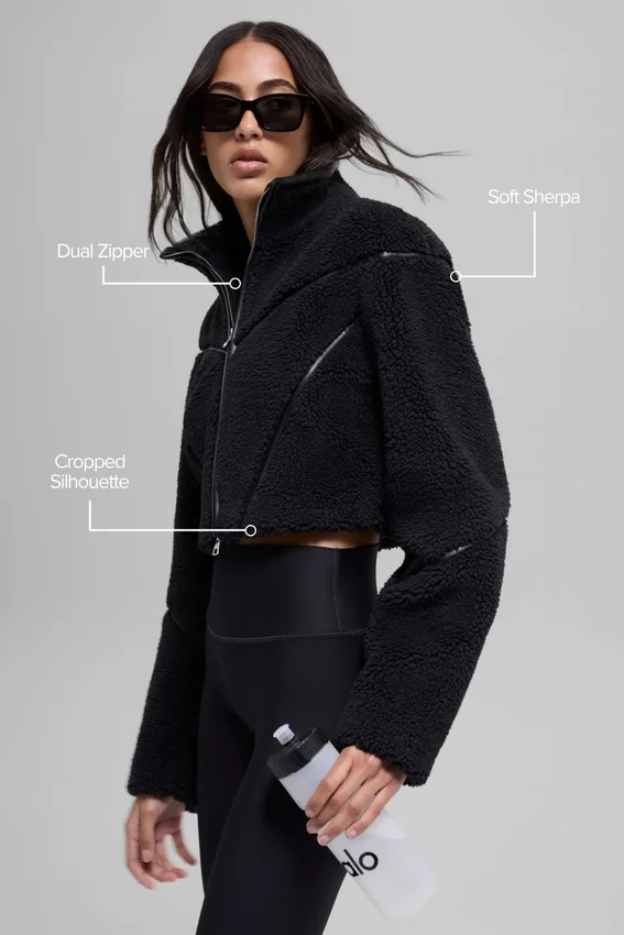 Veste courte Sherpa à empiècements latéraux - Noir