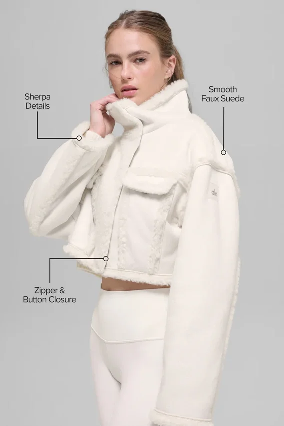 Veste courte « Snowfall » en simili-mouton - Ivoire