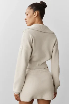 Veste courte zippée intégrale en maille Scholar – Gris chiné
