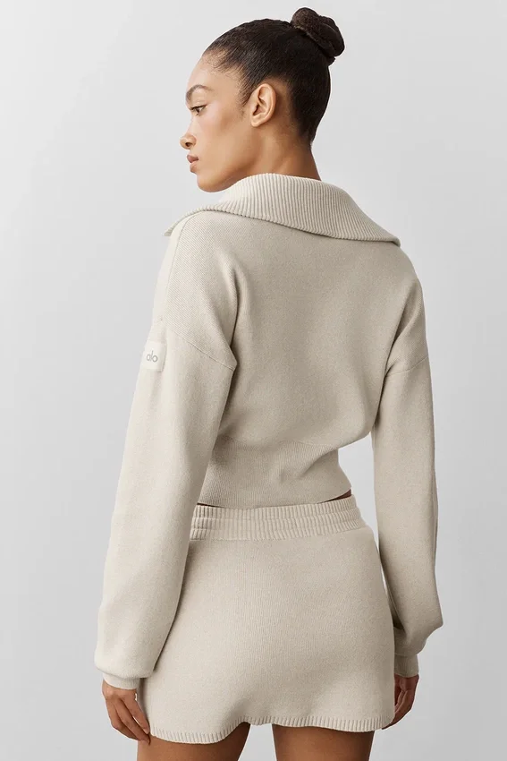 Veste courte zippée intégrale en maille Scholar - Gris chiné