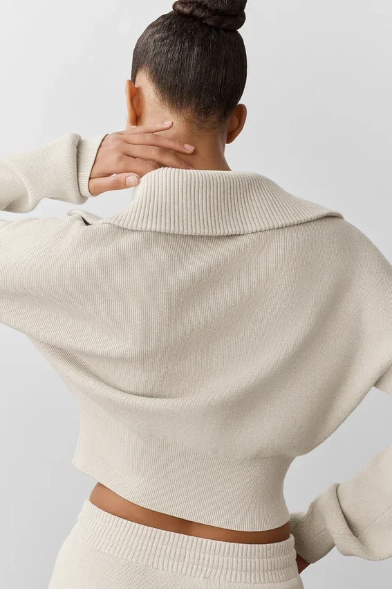 Veste courte zippée intégrale en maille Scholar - Gris chiné
