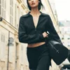 Veste courte zippée intégrale en tricot Scholar - Noir