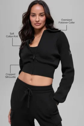 Veste courte zippée intégrale en tricot Scholar – Noir