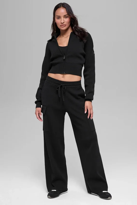 Veste courte zippée intégrale en tricot Scholar - Noir