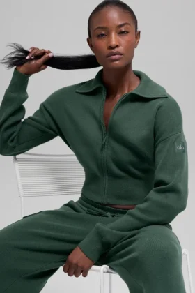 Veste courte zippée intégrale en tricot Scholar - Vert trèfle