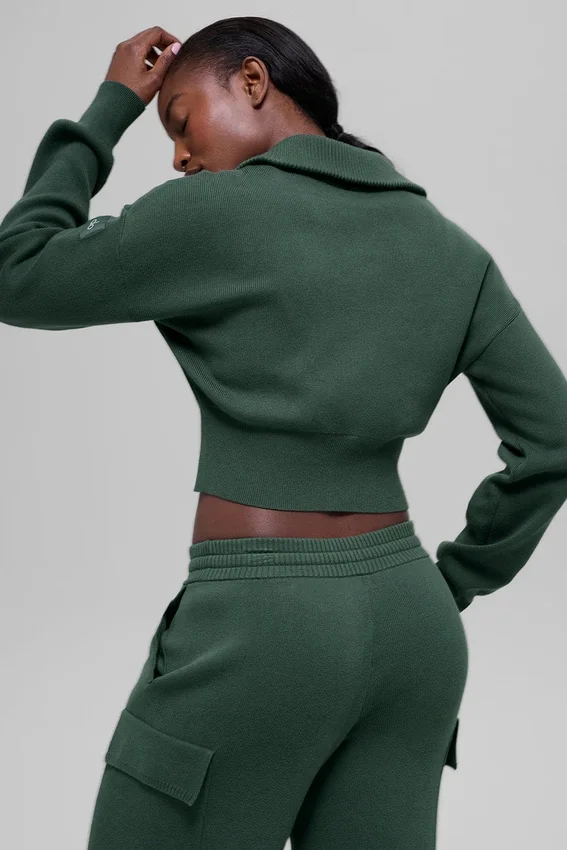 Veste courte zippée intégrale en tricot Scholar - Vert trèfle