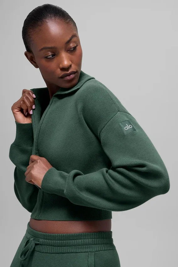 Veste courte zippée intégrale en tricot Scholar - Vert trèfle
