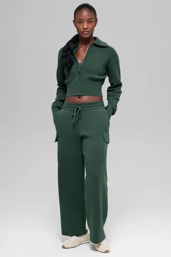 Veste courte zippée intégrale en tricot Scholar - Vert trèfle