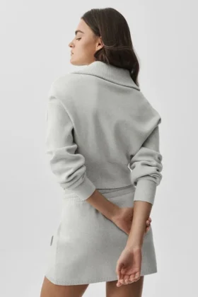 Veste courte zippée Scholar en maille – Blanc chiné