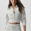Veste courte zippée Scholar en maille - Blanc chiné