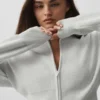 Veste courte zippée Scholar en maille - Blanc chiné