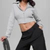 Veste courte zippée Scholar en maille – Gris chiné athlétique