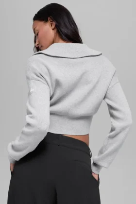 Veste courte zippée Scholar en maille – Gris chiné athlétique